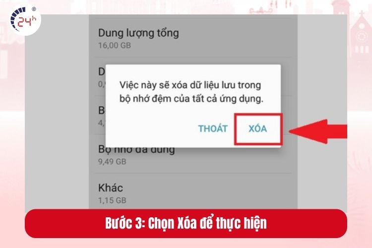 Bước 3: Chọn Xóa để thực hiện