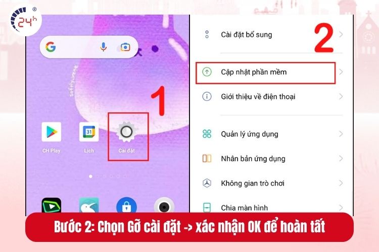 Bước 1: Vào Cài đặt -> Chọn Cập nhật phần mềm