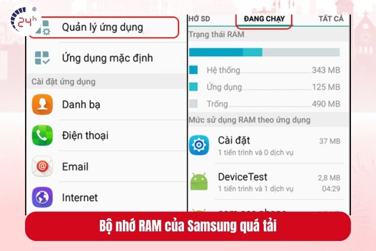 Bộ nhớ RAM trên Samsung quá tải