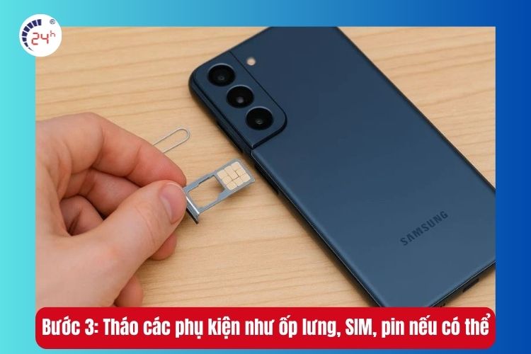 Bước 3: Tháo các phụ kiện như ốp lưng, SIM, pin nếu có thể