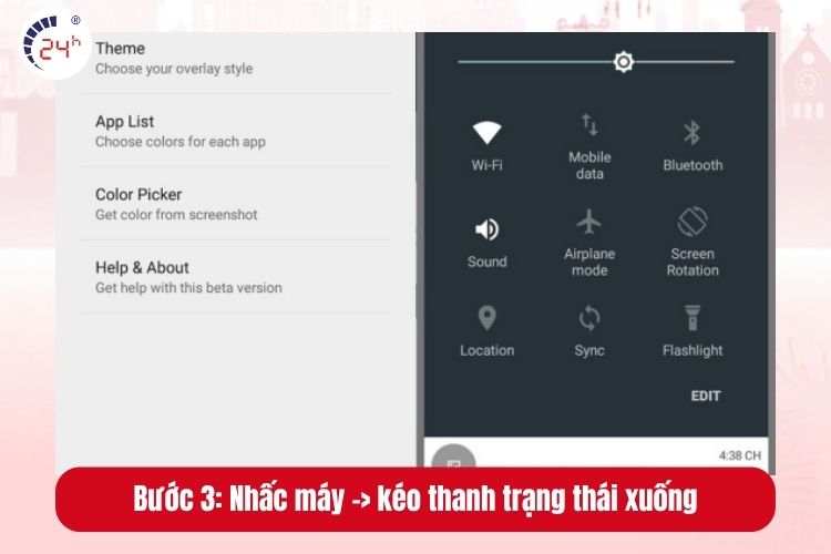 Bước 3: Nhấc máy -> kéo thanh trạng thái xuống