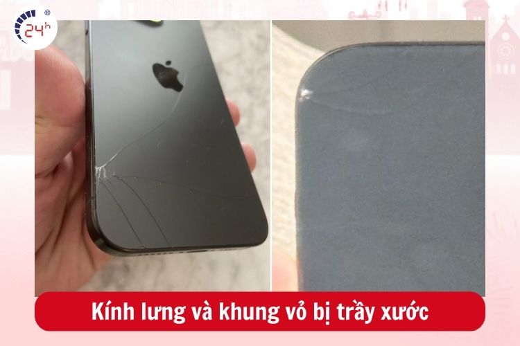 Mặt kính lưng iPhone 15 series và khung vỏ bị trầy xước