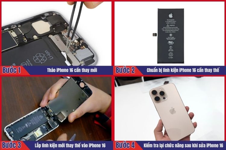 Nhân viên thực hiện tiến hành 4 bước sửa chữa iphone 16 series tại chamsocdidong.com