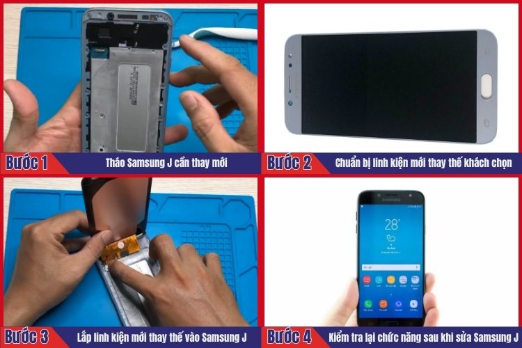 Nhân viên thực hiện tiến hành 4 bước sửa chữa Samsung J tại chamsocdidong.com