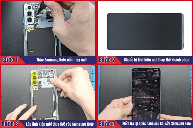 Nhân viên thực hiện tiến hành 4 bước sửa chữa Samsung Note tại chamsocdidong.com