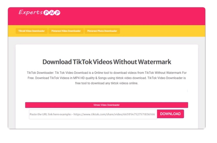 Tận dụng Expertsphp.com để tải xuống video TikTok