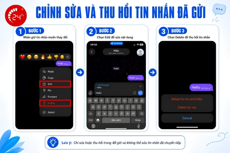Chỉnh sửa và thu hồi tin nhắn Telegram 