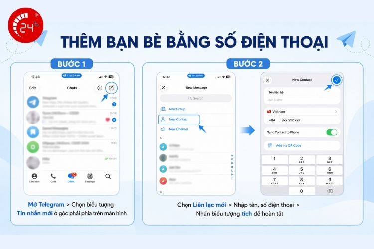 Thêm bạn bè trên Telegram bằng số điện thoại