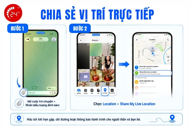 Tính năng chia sẻ vị trí trực tiếp trong Telegram