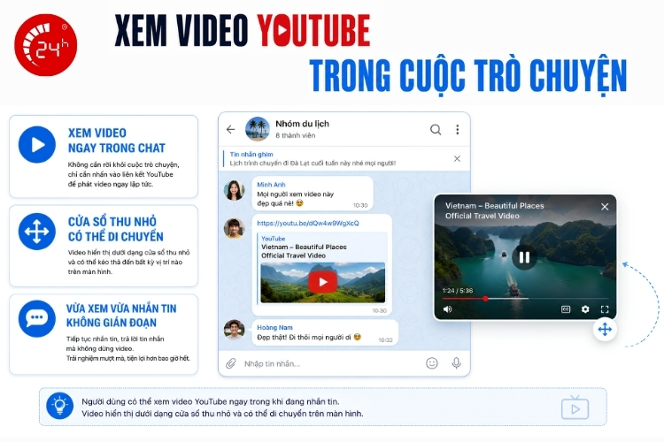 Xem Youtube trong cuộc trò chuyện trên app Telegram