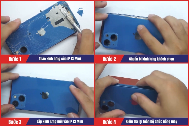 Nhân viên tiến hành thay kính lưng iPhone 13 Mini