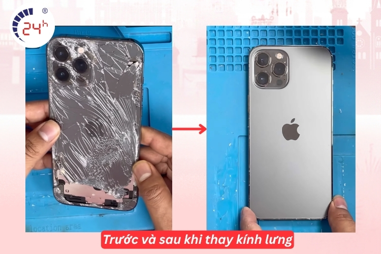 Trước và sau khi thay kính lưng iphone 12 pro max