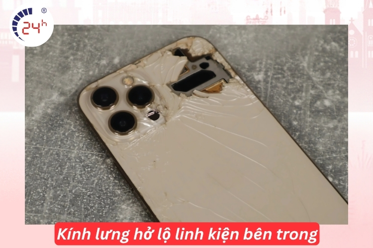 Kính lưng iphone 12 pro max bị bể hở linh kiện bên trong