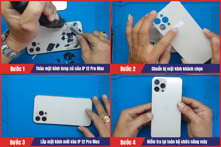 nhân viên tiến thành thay kính lưng iPhone 12 Pro Max uy tín