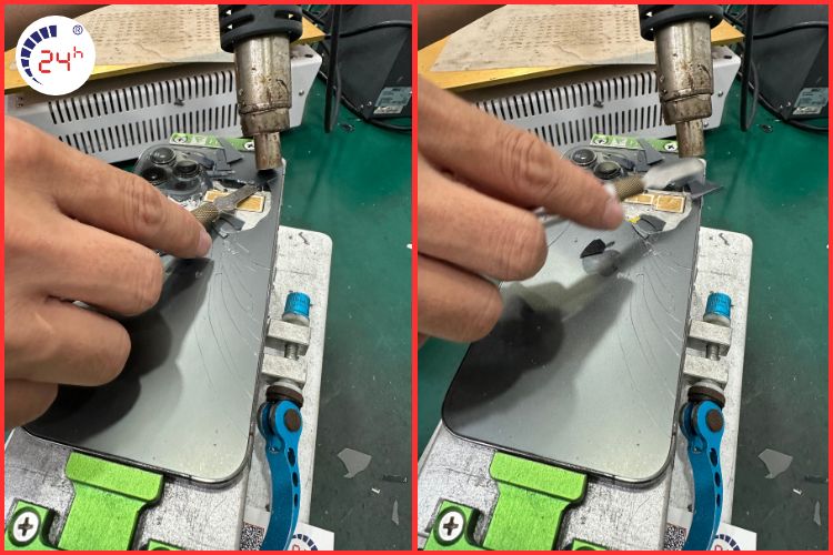 gỡ kính lưng iphone 12 pro max bị vỡ ra khỏi thiết bị