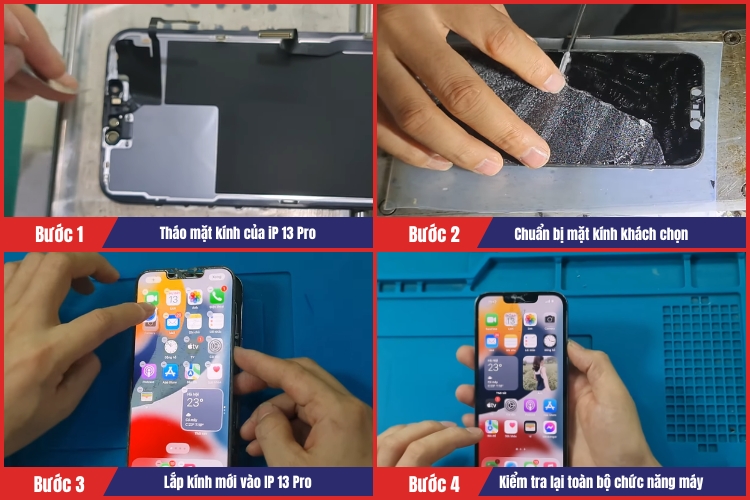 Tiến hành thay mặt kính iPhone 13 Pro