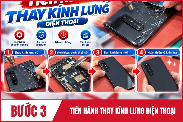 tiến hành thay kính lưng