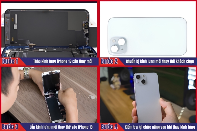 Nhân viên thực hiện tiến hành 4 bước thay kính lưng iPhone 13 tại chamsocdidong.com