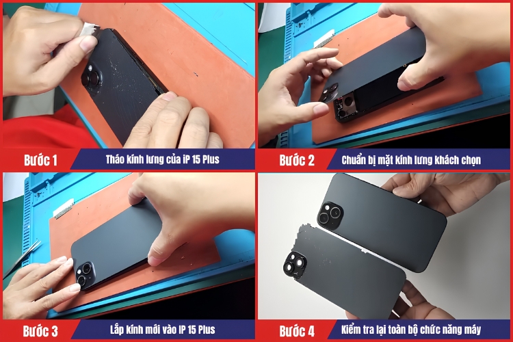 Tiến hành thay mặt kính sau iPhone 15 Plus