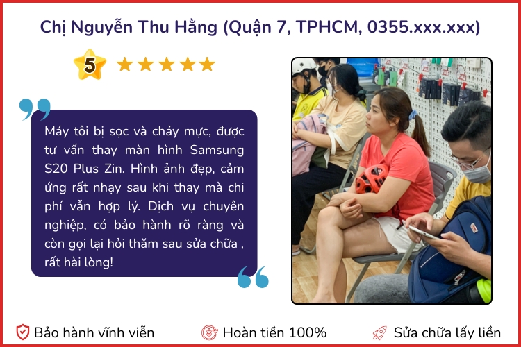 Đánh giá từ khách hàng khi thay màn hình Samsung S20 Plus