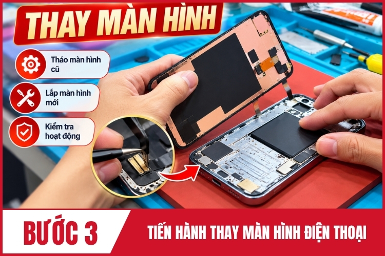 tiến hành thay màn hình