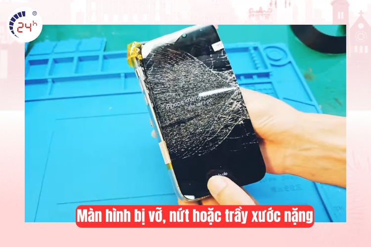 Màn hình bị vỡ, nứt hoặc trầy xước nặng