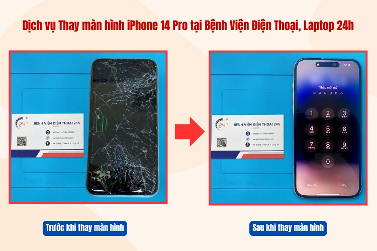 trước và sau khi thay màn hình iphone 14 pro
