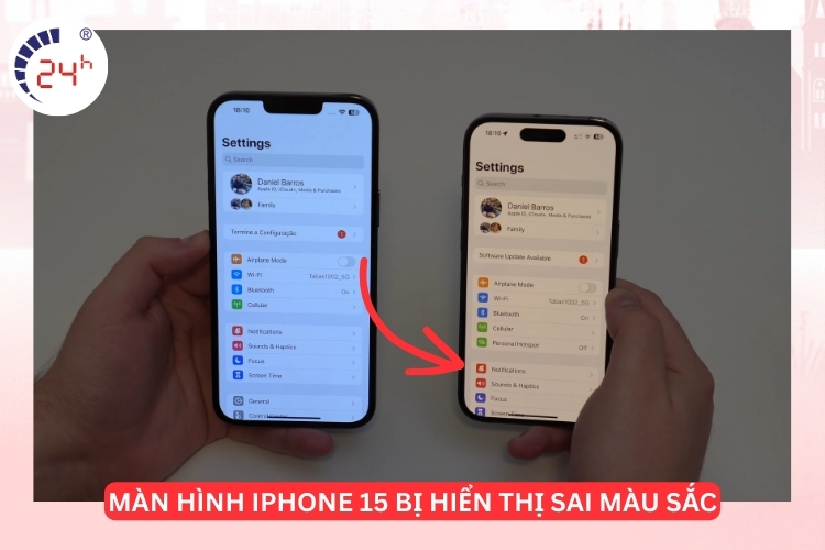 màn hình iPhone 15 bị hiển thị sai màu