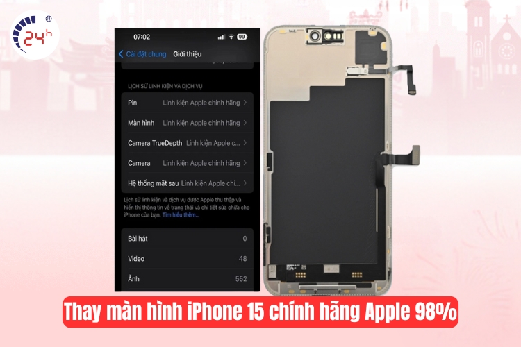 Thay màn hình iPhone 15 Chính hãng Apple 98%