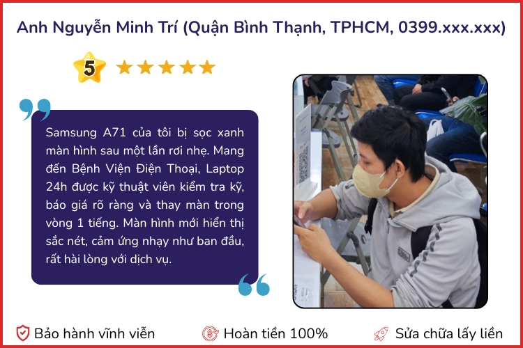 Đánh giá từ khách hàng thay màn hình Samsung A71
