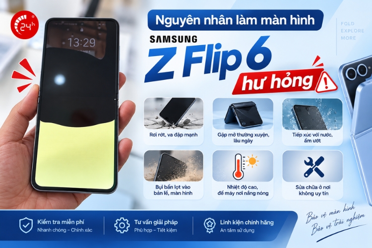 nguyên nhân là hỏng màn hình samsung galaxy z flip 6