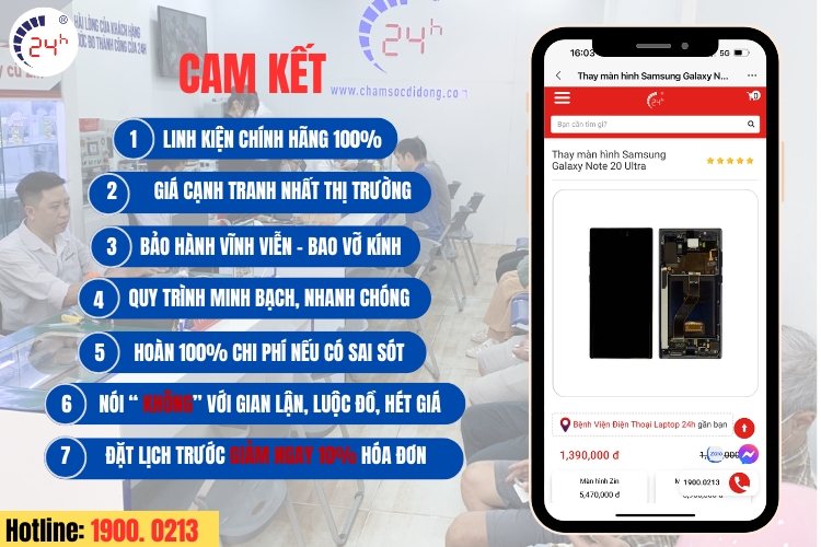 Cam kết khi sửa chữa tại Bệnh Viện Điện Thoại, Laptop 24h