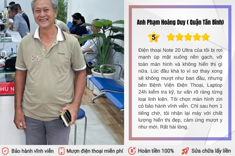 Đánh giá từ khách hàng khi thay màn hình Samsung Note 20 Ultra