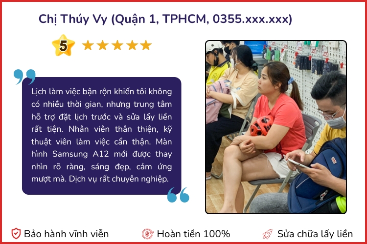 Đánh giá từ khách hàng thay màn hình Samsung A12 