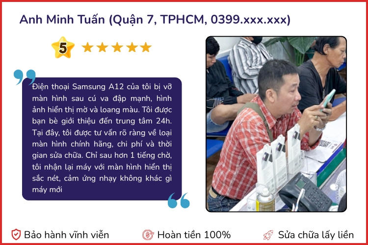 Đánh giá từ khách hàng thay màn hình Samsung A12