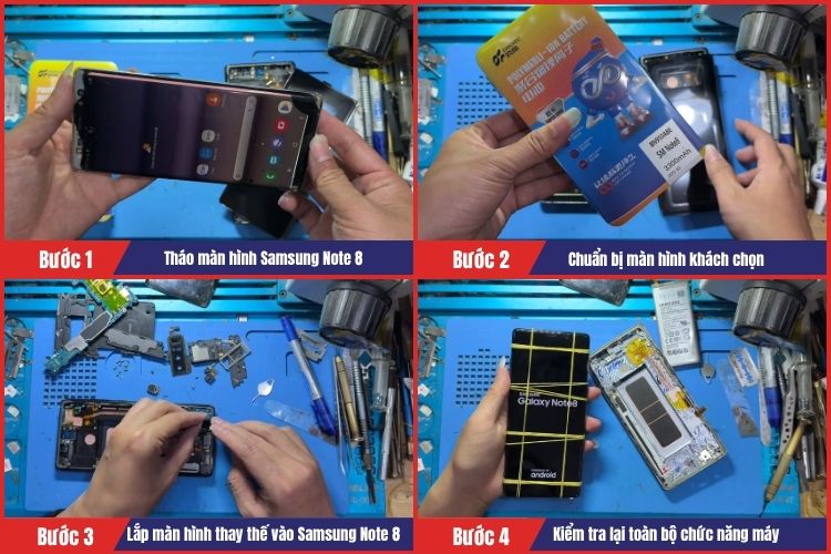 Tiến hành quy trình thay mới màn hình Samsung Note 8