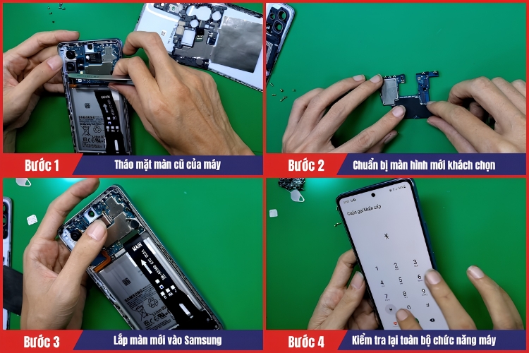 Nhân viên tiến hành thay màn hình samsung tại chamsocdidong.com