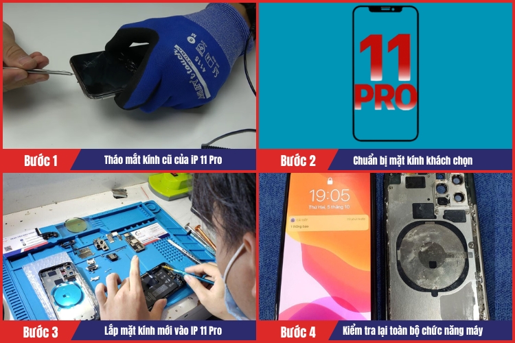 Nhân viên tiến hành thay mặt kính iPhone 11 Pro tại chamsocdidong.com