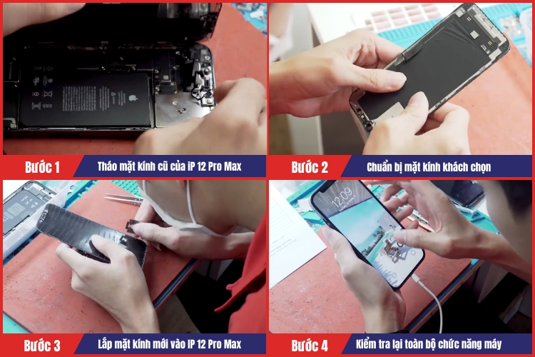 Nhân viên tiến hành thay mặt kính iPhone 12 Pro Max