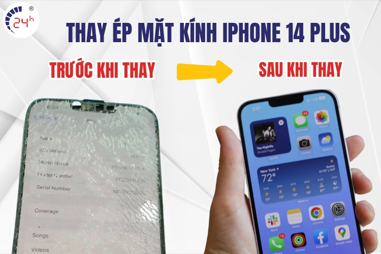 thay ép mặt kính iphone 14 plus chính hãng 