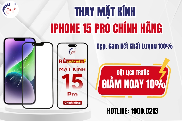 thay mặt kính iphone 15 pro chính hãng tphcm