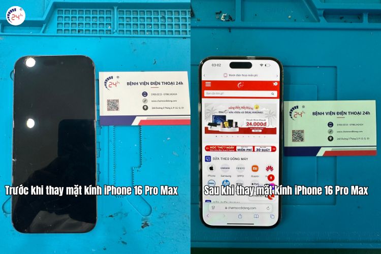 thay mặt kính iphone 16 pro max