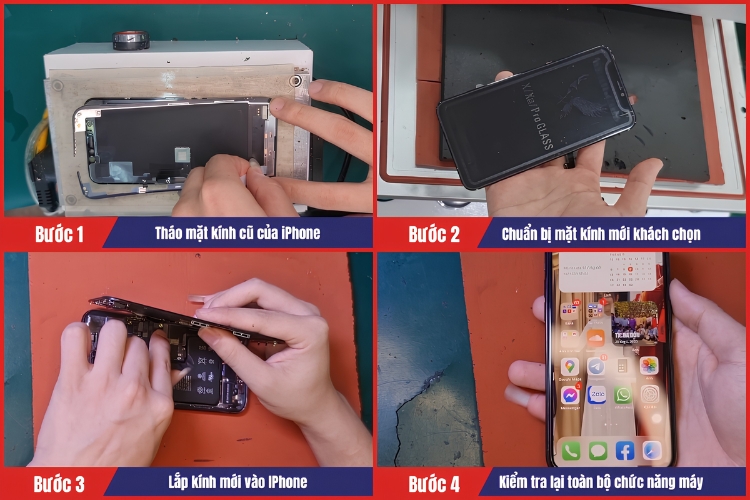 Nhân viên tiến hành thay mặt kính iPhone tại chamsocdidong.com