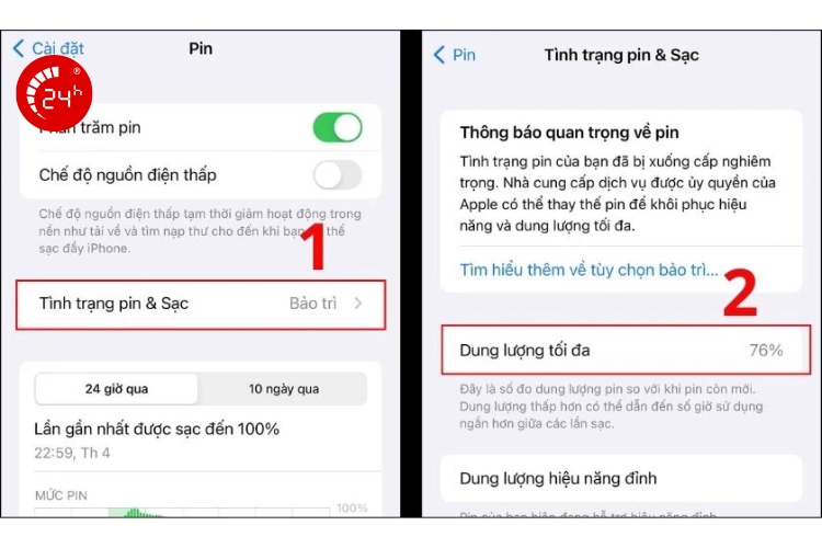 kiểm tra tình trạng pin