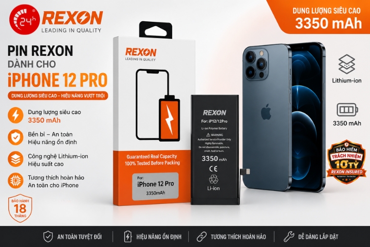 thay pin iphone 12 pro rexon dung lượng siêu cao