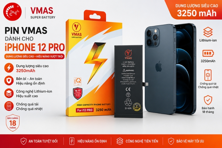 thay pin iphone 12 pro vmas dung lượng siêu cao