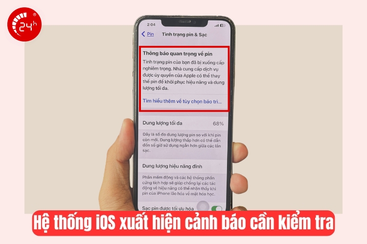 hệ thống ios xuất hiện cảnh báo cần kiểm tra
