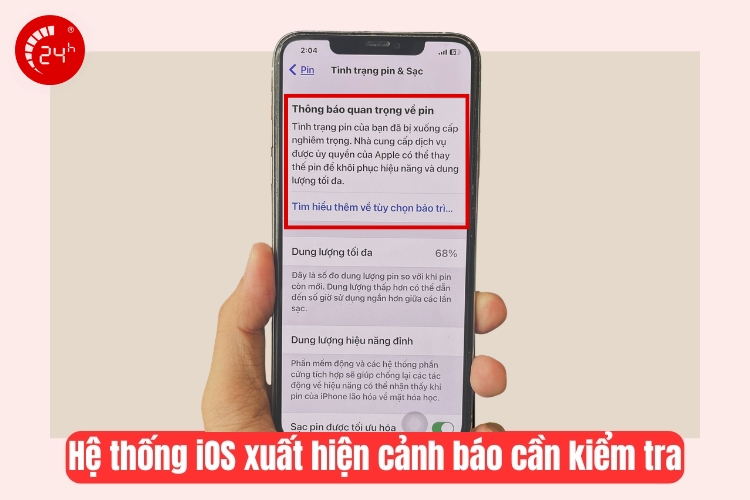 hệ thống ios xuất hiện cảnh báo cần kiểm tra