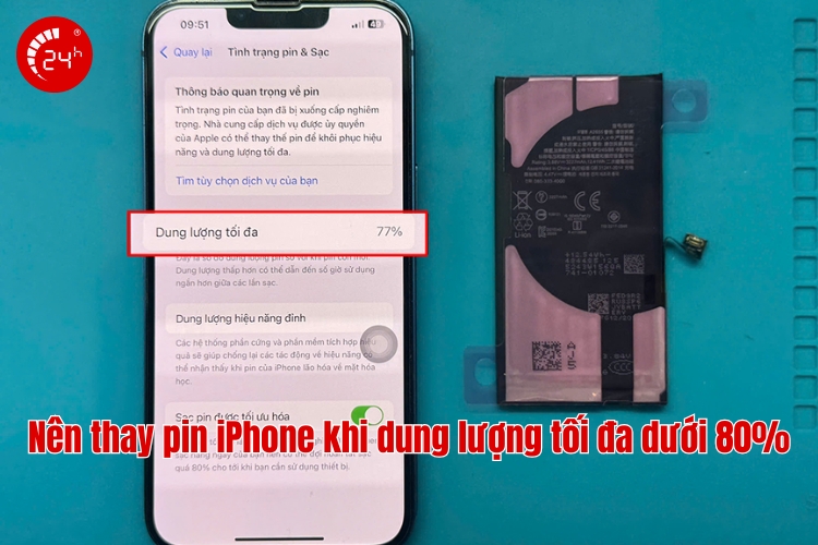 dung lượng tối đa pin iphone dưới 80%