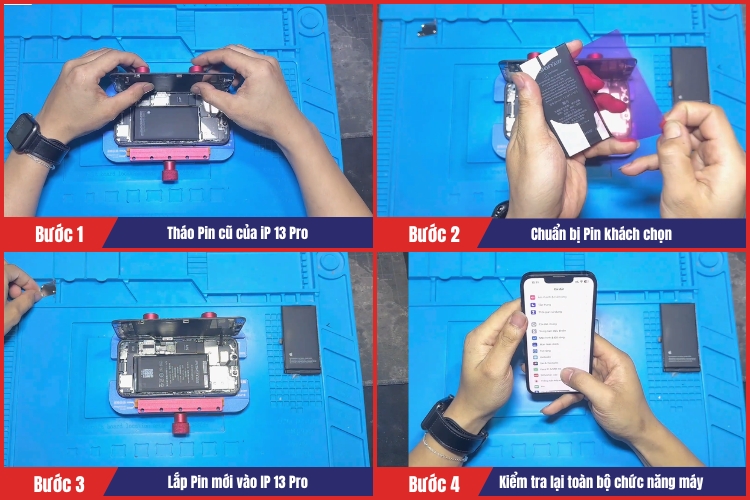 Nhân viên tiến hành thay pin iPhone 13 Pro